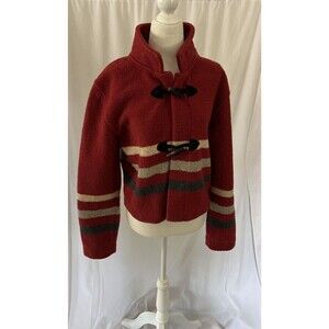 County Clothing Co Toggle Colorblock Striped Coat Jacket Red Cream Gray   large